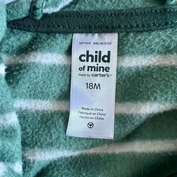 Carters fleece zip up. Green with with stripes and small light green monster. - Picture 2 of 2